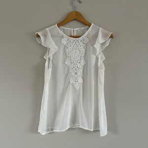 Fun 2 Fun White Flutter Sleeve Ruffled Blouse